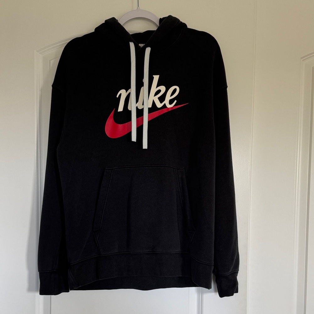 Nike Men's Black Sweater with Red Swoosh